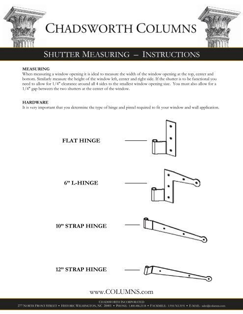 SHUTTER MEASURING – INSTRUCTIONS - Chadsworth Columns