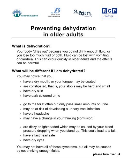 Preventing dehydration in adults - Education Pamphlet