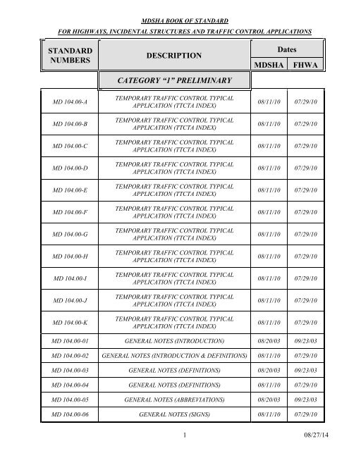 Book of Standards - Category 1 - Maryland State Highway ...