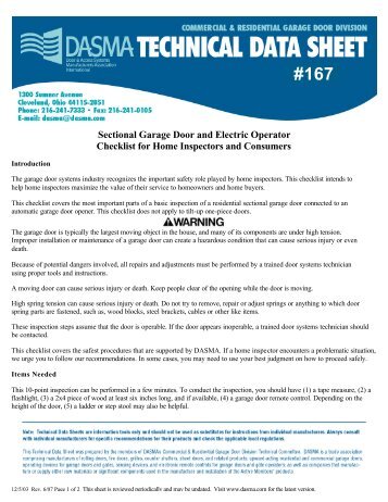 Sectional Garage Door and Electric Operator Checklist for Home ...