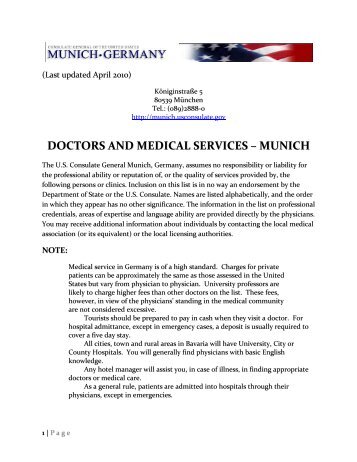 DOCTORS AND MEDICAL SERVICES â€“ MUNICH - Germany