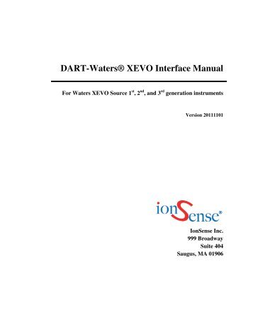 DART-WatersÂ® XEVO Interface Manual - IonSense