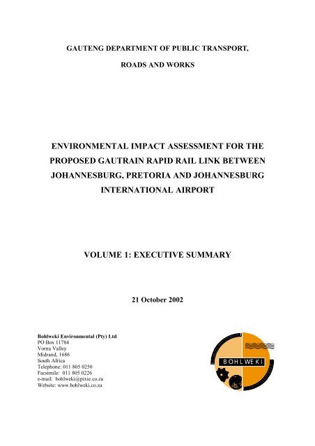 environmental impact assessment for the proposed gautrain rapid ...