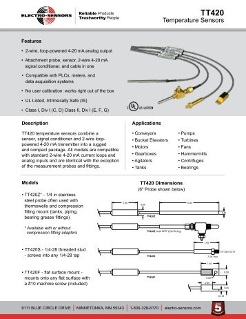 TT420 Intrinsically Safe Temperature Sensors Data Sheet