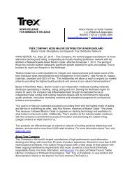 Trex Company Adds Major Distributor In New England