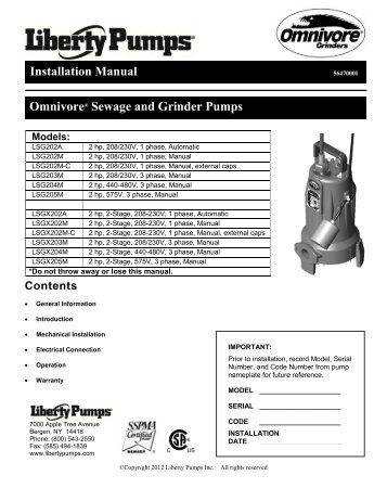Installation Manual OmnivoreÂ® Sewage and ... - Liberty Pumps