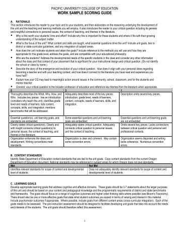 Work Sample Scoring Guide - Early Learning Community - Pacific ...