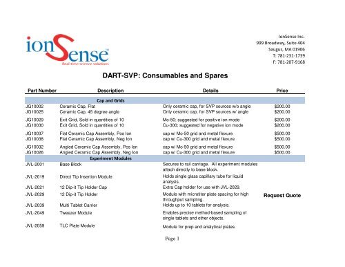 DART-SVP Price List_Consumables and ... - IonSense