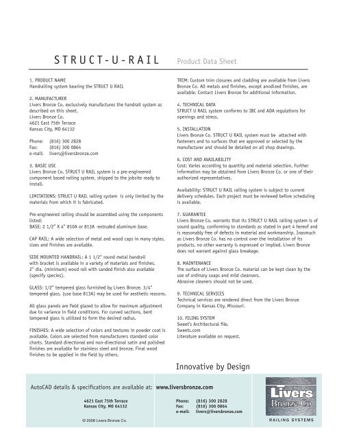 STRUCT-U-RAIL Product Data Sheet - Livers Bronze Co.