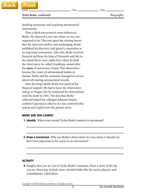 Tycho Brahe Worksheet - J-blanchard.org