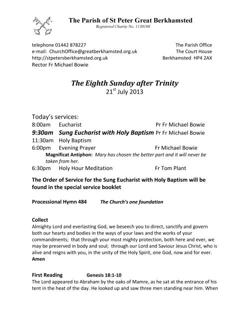 The Eighth Sunday after Trinity - St Peter's Church, Berkhamsted ...