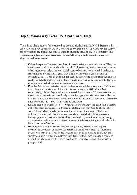 Top 8 Reasons why Teens Try Alcohol and Drugs - Haddonfieldnj.org
