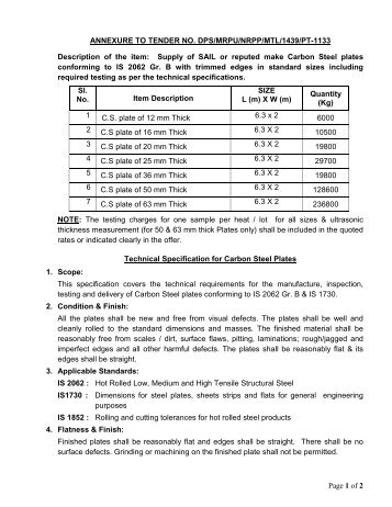 Page 1 of 2 ANNEXURE TO TENDER NO. DPS/MRPU/NRPP/MTL ...