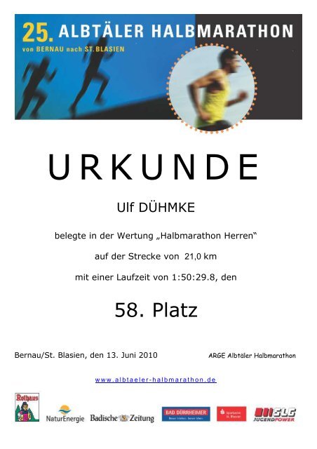 Urkunden - AlbtÃ¤ler Halbmarathon