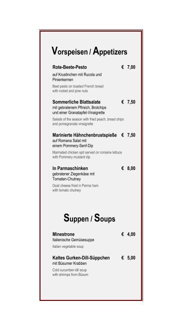 Speisekarte - Menu