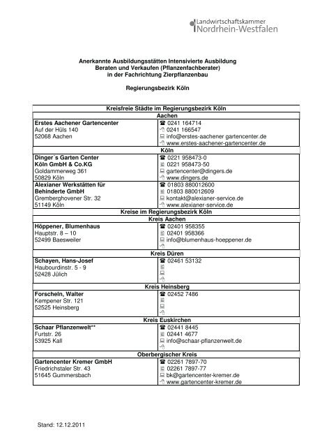 Anerkannte Ausbildungsstätten Intensivierte Ausbildung Beraten und