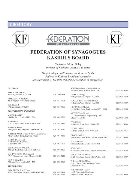 Pesach 5773 - 18/03/2013 - Federation Of Synagogues