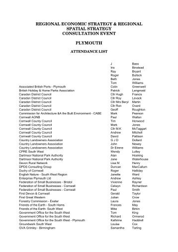Plymouth Attendance List - PDF format - South West Regional ...