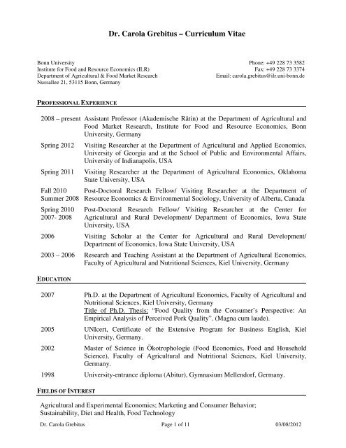Dr Carola Grebitus Department Of Agricultural And Consumer