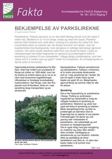 Bekjempelse av parkslirekne 2010 - FAGUS