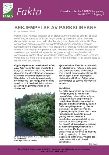 Bekjempelse av parkslirekne 2010 - FAGUS