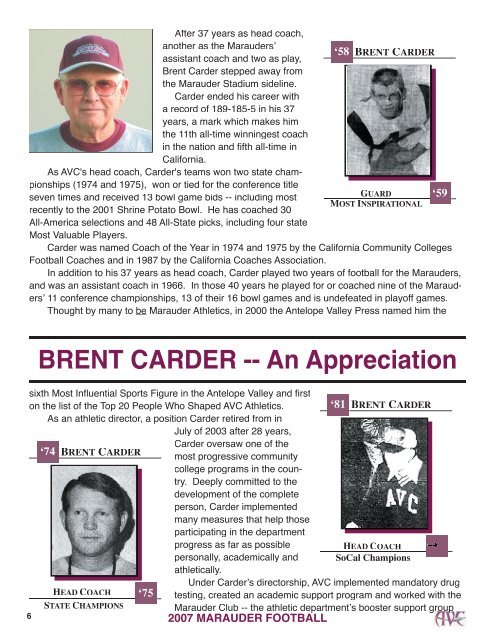 Brent Carder, an appreciation - Antelope Valley College Marauder ...