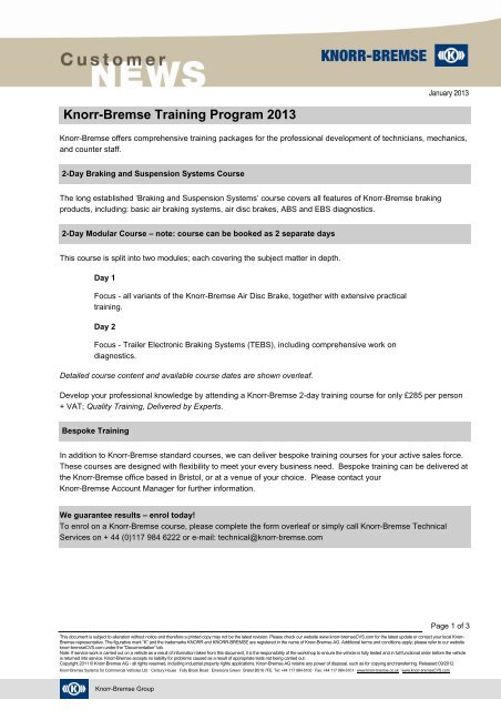 Course Details & Booking Form [PDF, 109 kB] - Knorr-Bremse