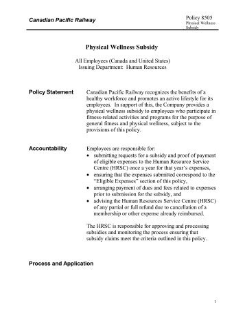 Policy 8505 - Physical Wellness Subsidy - TCRC 320