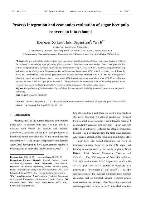 Process integration and economics evaluation of sugar beet pulp ...