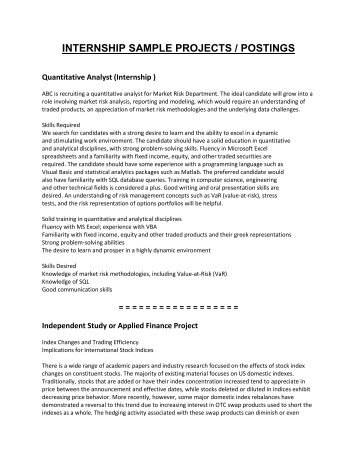 internship sample projects / postings - Master of Financial ...