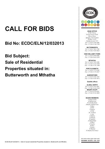 CALL FOR BIDS - Eastern Cape Development Corporation