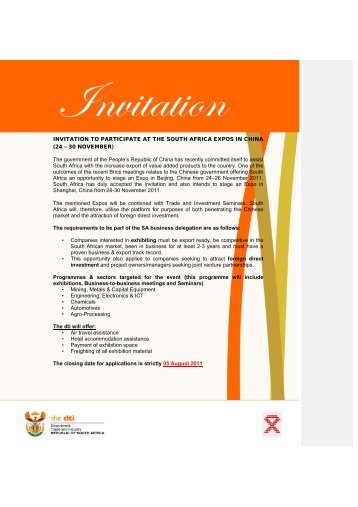 INVITATION TO PARTICIPATE AT THE SOUTH AFRICA EXPOS IN ...