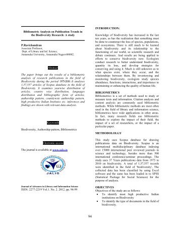 Bibliometric Analysis on Publication Trends in the Biodiversity ...