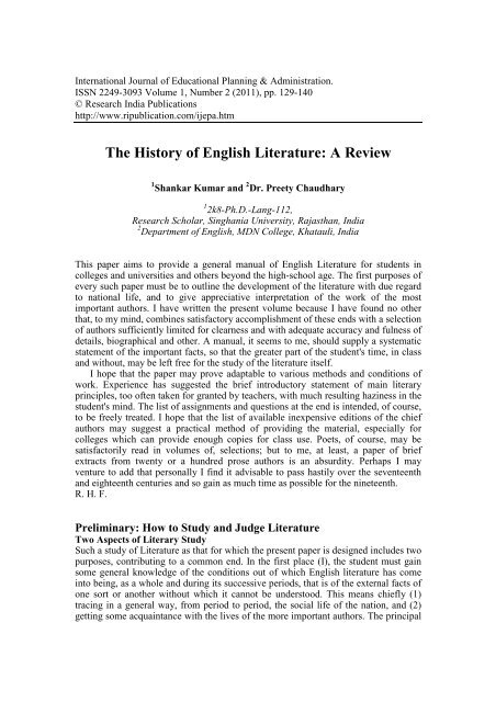 The History of English Literature: A Review - Ripublication.com