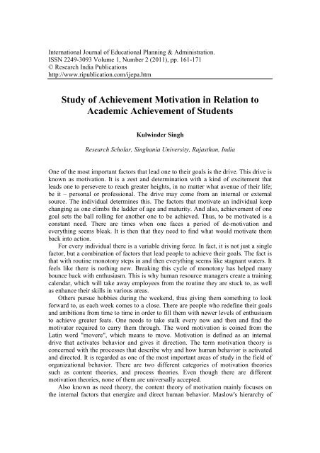 Study of Achievement Motivation in Relation to Academic ...