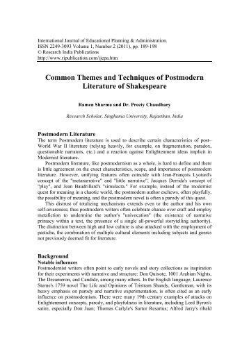 Common Themes and Techniques of Postmodern Literature of ...
