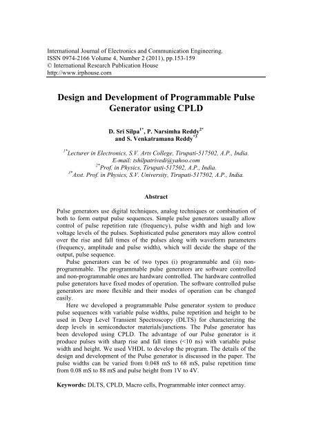 Programmable Pulse Stream Generator Design and Development of Programmable Pulse Generator using ...