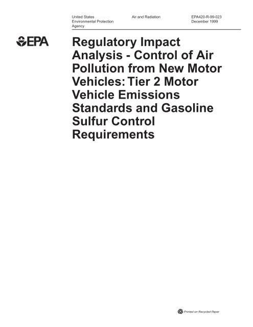 Regulatory Impact Analysis Control Of Air Pollution From New Motor