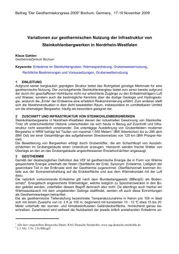 Variationen zur geothermischen Nutzung der ... - Geothermie