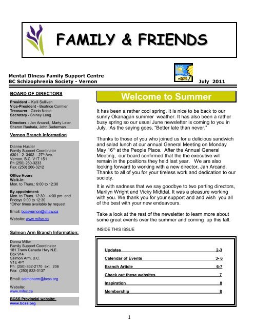 BCSS Vernon Branch Newsletter British Columbia Schizophrenia