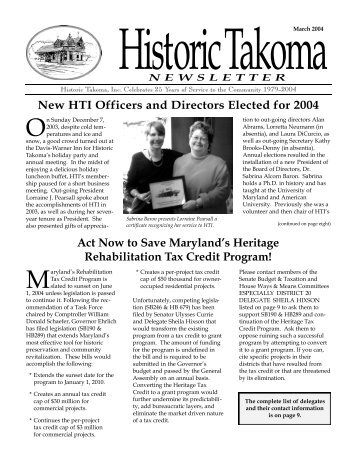 Mar. 2004 - Historic Takoma Inc.