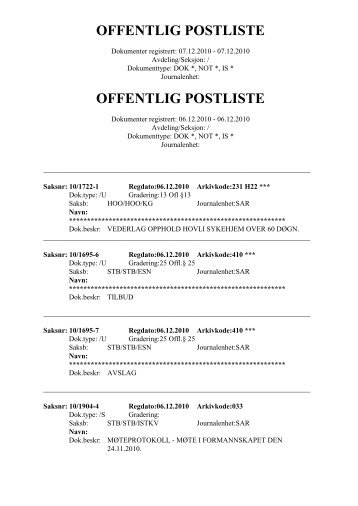 Postliste - Del II - SÃ¸ndre Land kommune