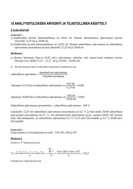 Analyysituloksen arviointi ja tilastollinen käsittely