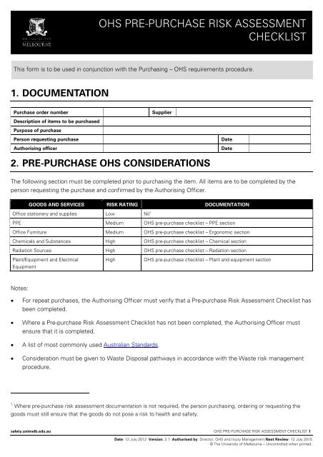 OSHA Safety Risk Assessment Template