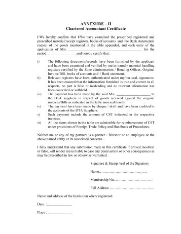 Chartered Accountant cerificate - Annexure II