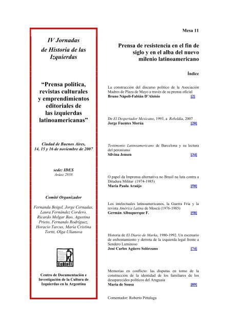 IV Jornadas de Historia de las Izquierdas âPrensa polÃ­tica ... - CeDInCI