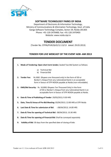 tender document - Software Technology Park of India, Noida - Stpi