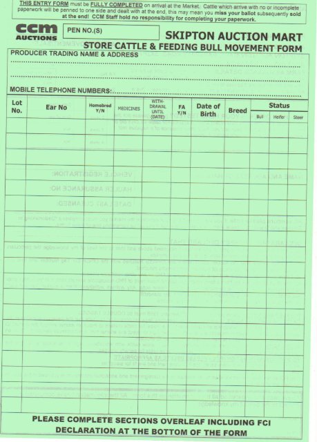 Store Cattle Entry Form - CCM Auctions