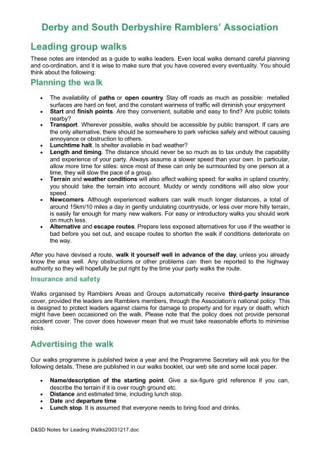 Notes For Walks Leaders Derby And South Derbyshire Ramblers
