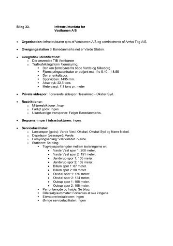 Bilag 33. Infrastrukturdata for Vestbanen A/S ... - Banedanmark